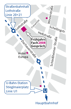 Kleiner Lageplan FFG: Hochschule, Kantine, Hotel Europa