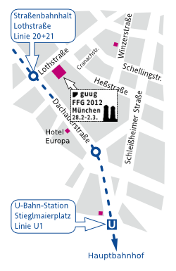 Kleiner Lageplan FFG: Hochschule, Kantine, Hotel Europa